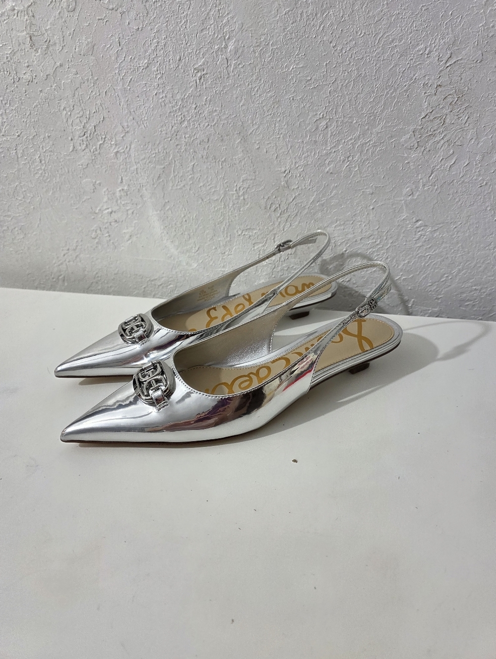 Sam Edelman Aggie Silver Metallic Pointed Toe Slingback Heels Women's Size 8.5